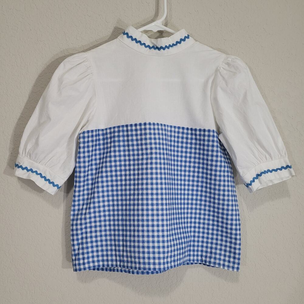 California Costume Dorothy Top Youth Girls 8 / 10 Gingham Cotton Puff Sleeves